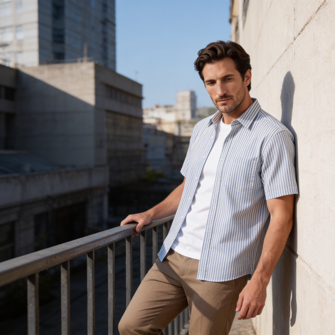 Men's Stripe Oversized Short Sleeve Shirt