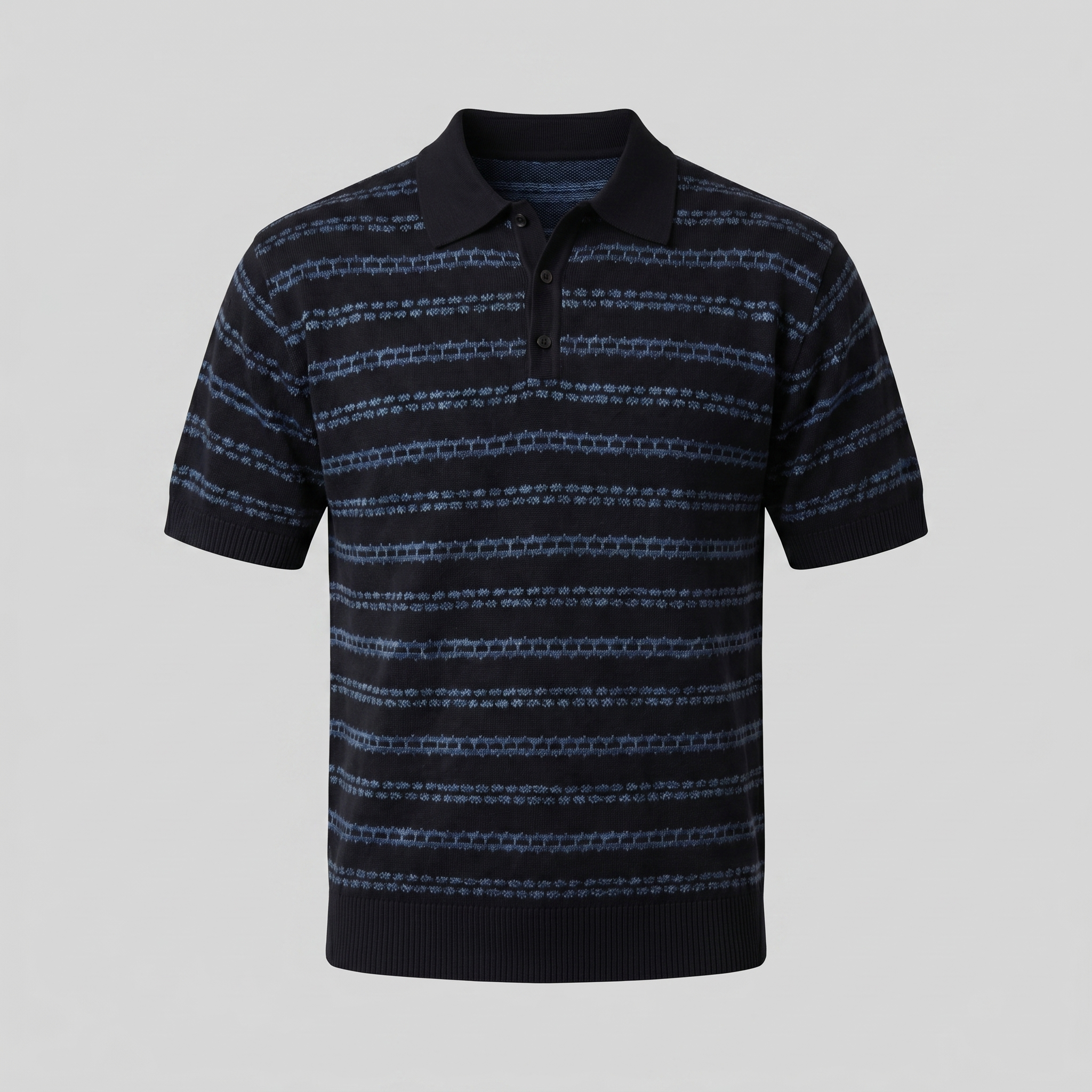 Men's Striped Crochet Knit Polo Shirt