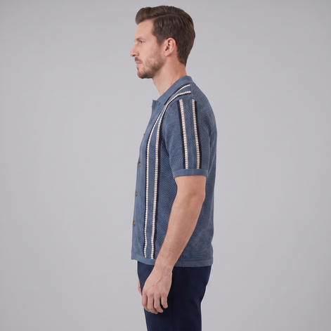 Men's Striped Crochet Knit Shirt