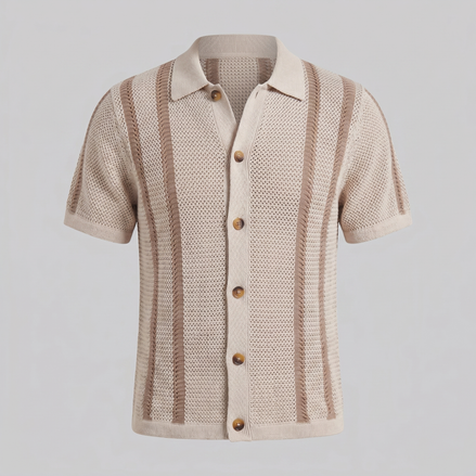 Men's Striped Crochet Knit Shirt