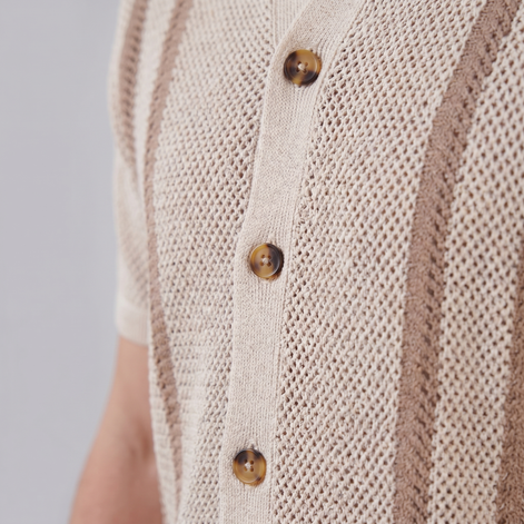 Men's Striped Crochet Knit Shirt