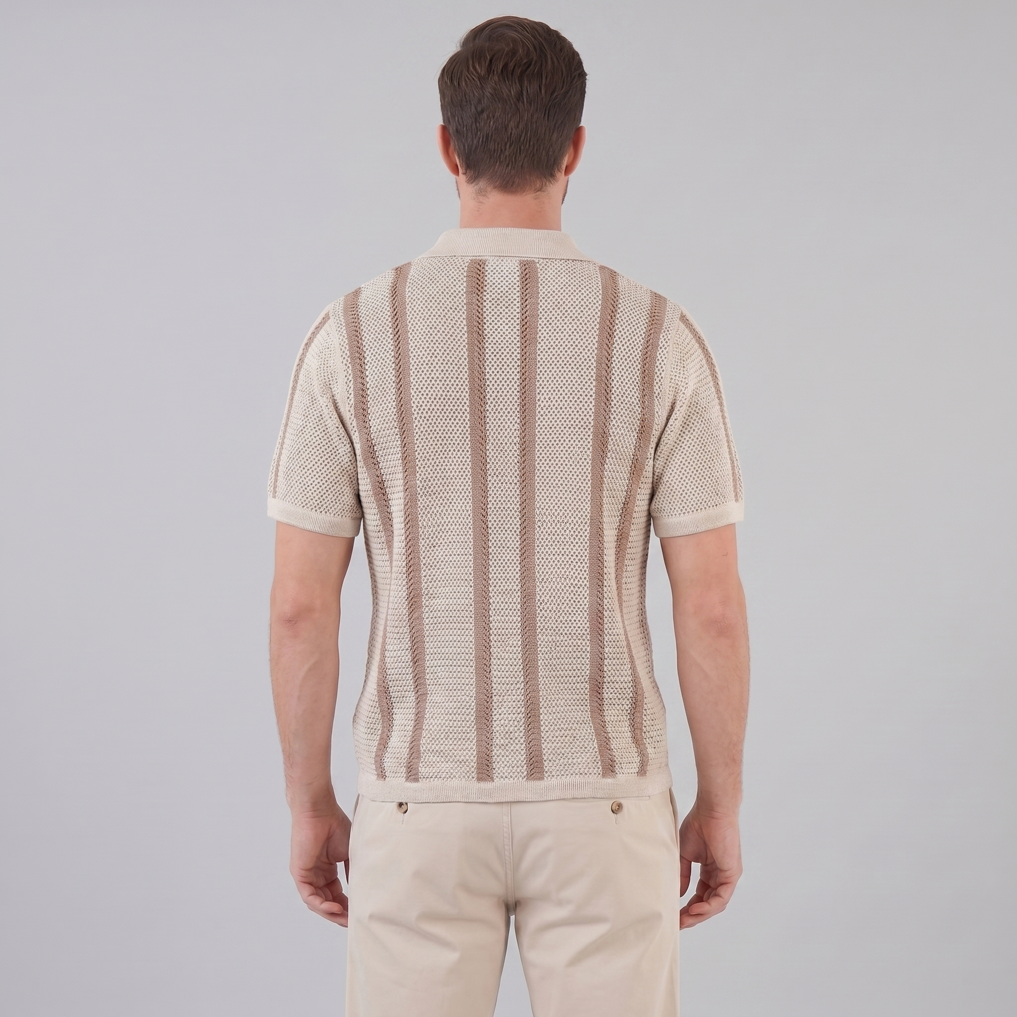 Men's Striped Crochet Knit Shirt