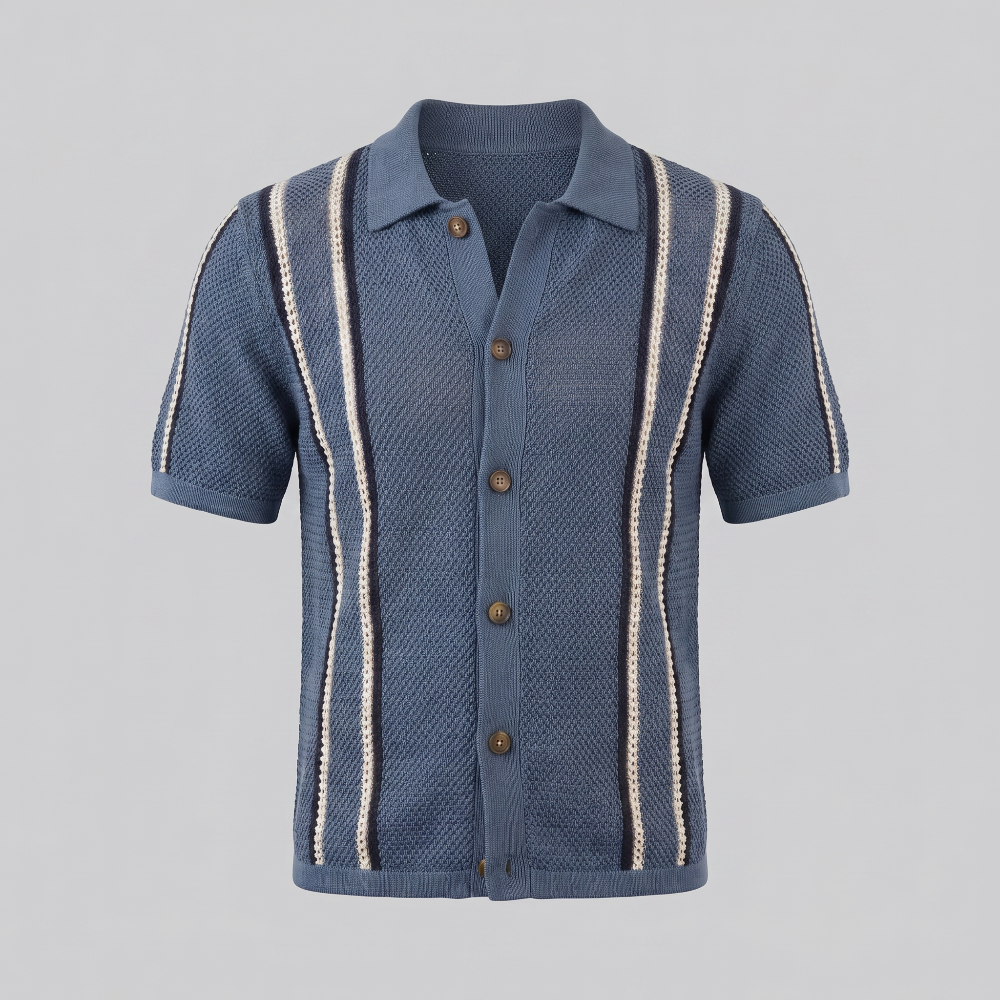 Men's Striped Crochet Knit Shirt