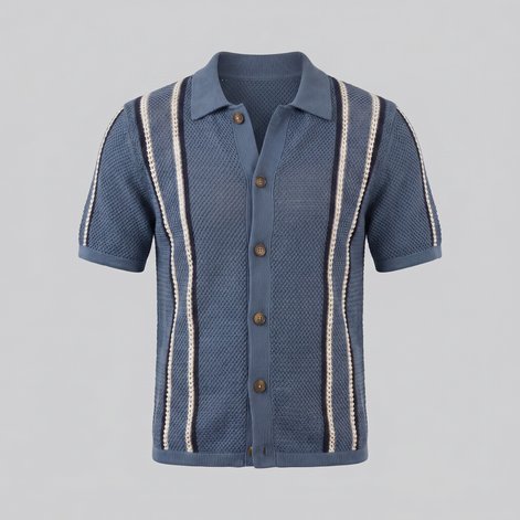 Men's Striped Crochet Knit Shirt