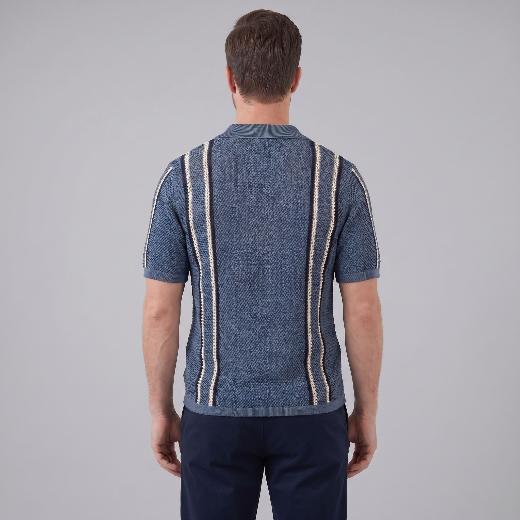 Men's Striped Crochet Knit Shirt