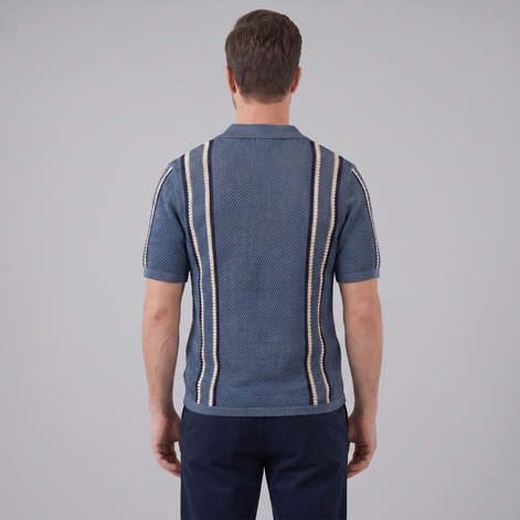 Men's Striped Crochet Knit Shirt