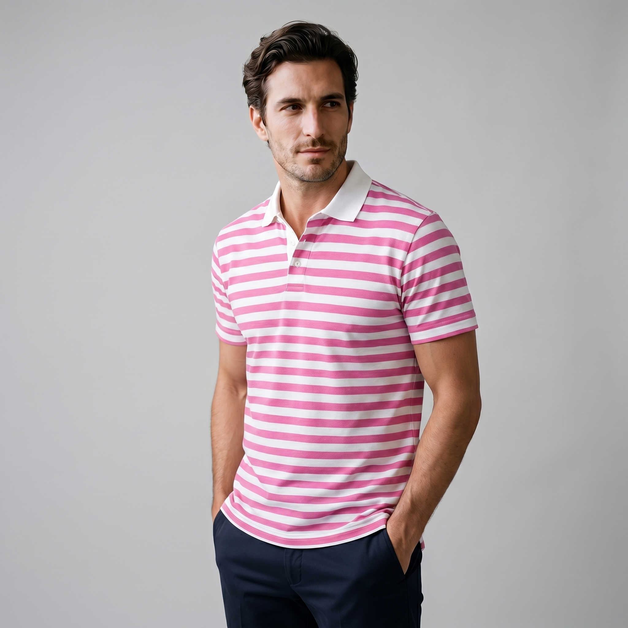 Men's Striped Short Sleeve Polo Shirt
