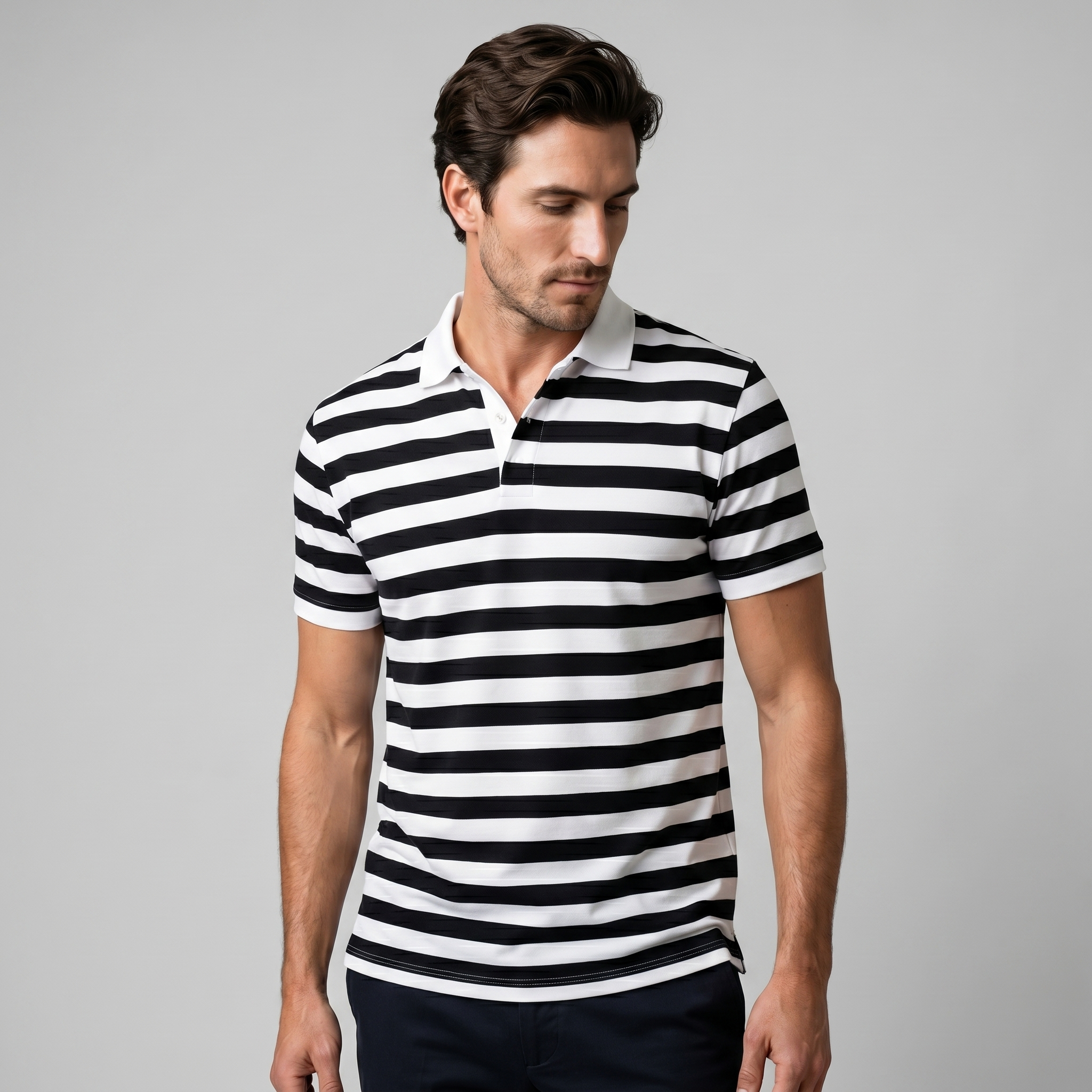 Men's Striped Short Sleeve Polo Shirt