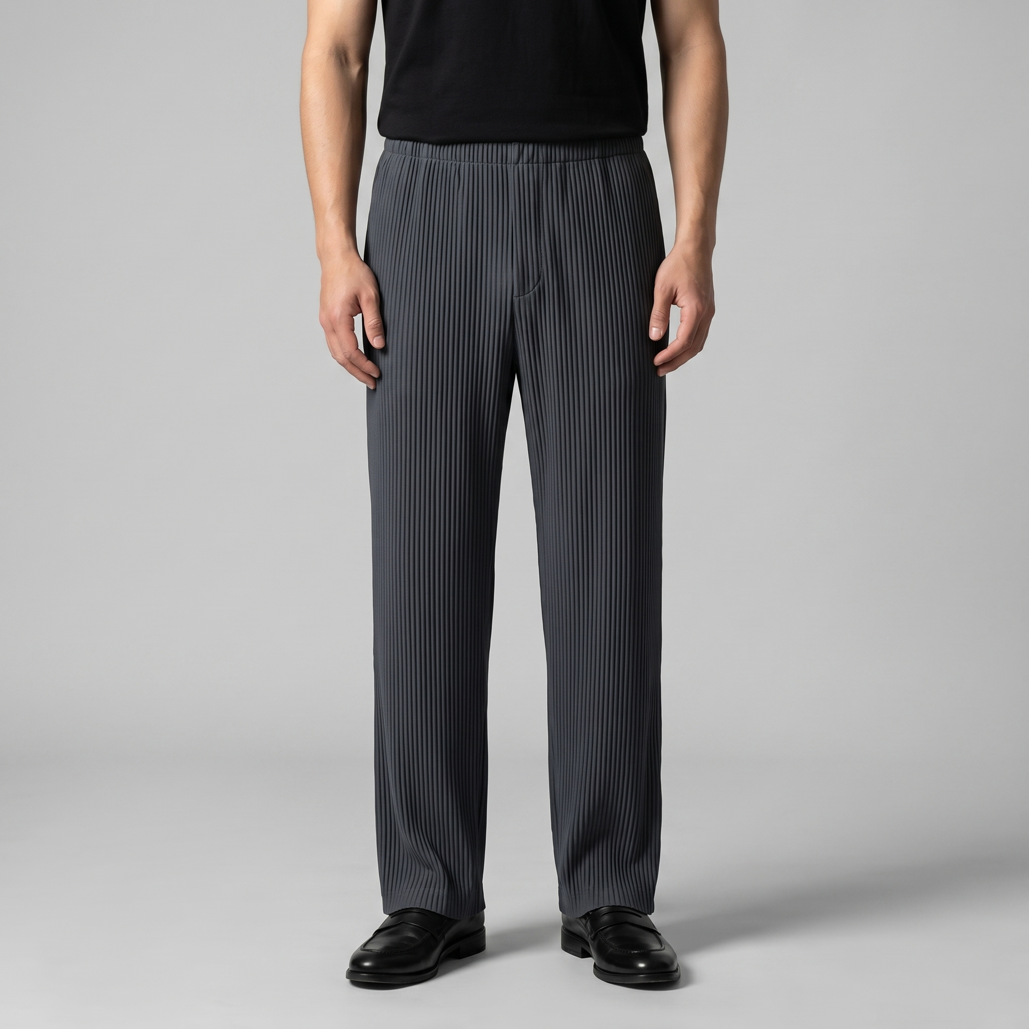 Men's Striped Trousers with Drawstring Elastic Waistband