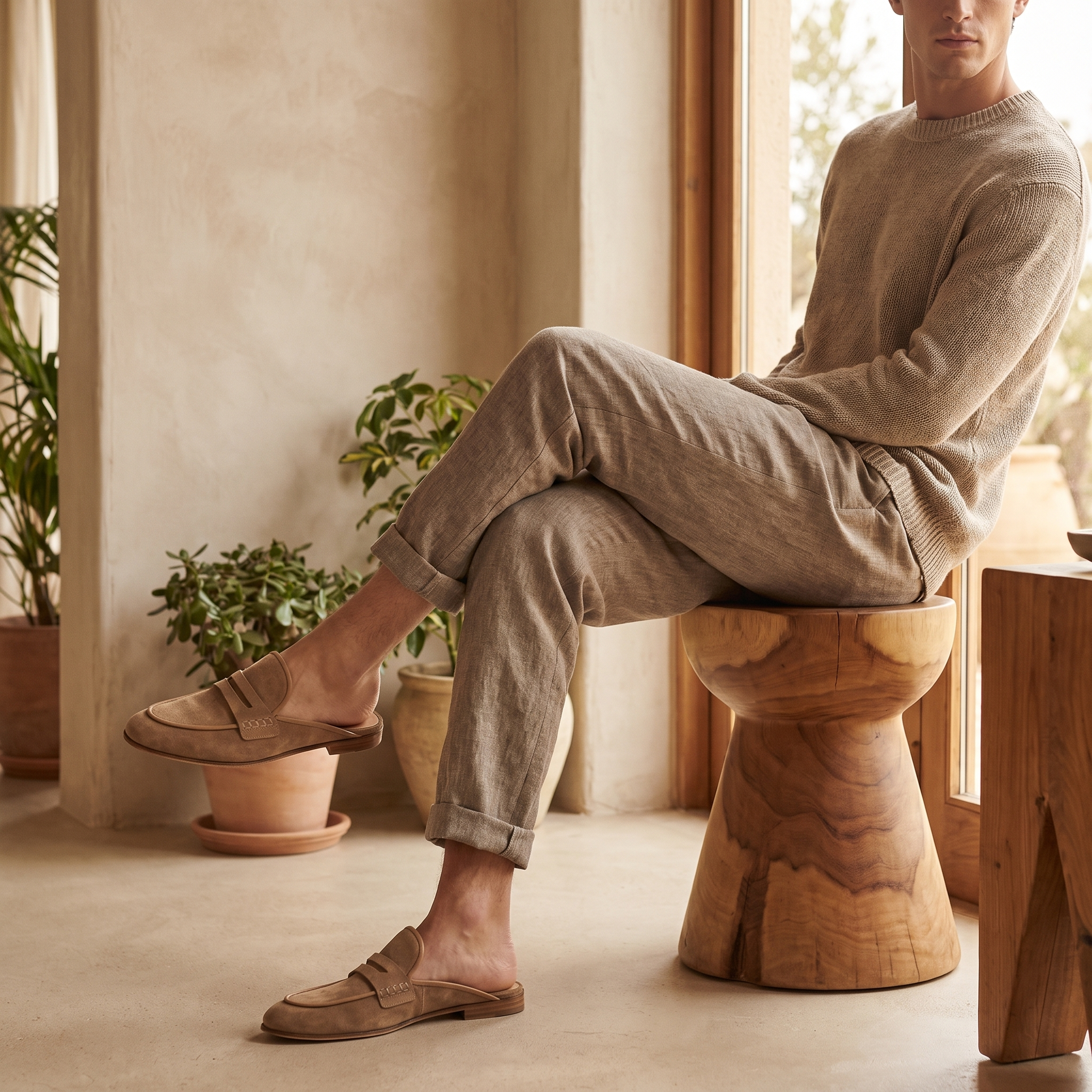 Men's Suede Backless Penny Loafers