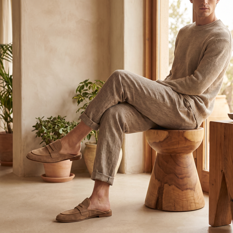 Men's Suede Backless Penny Loafers