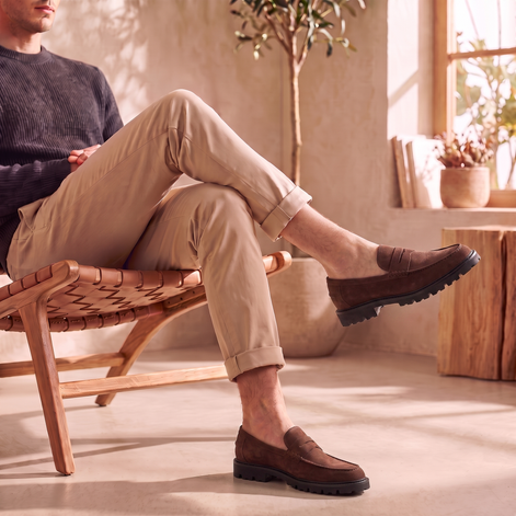 Men's Suede Chunky Sole Penny Loafers
