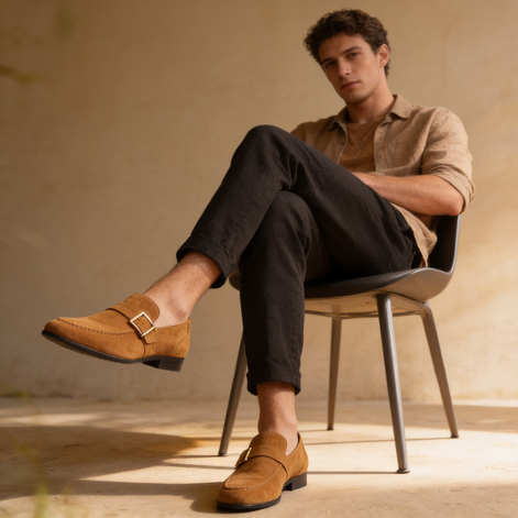 Men's Suede Gold Buckle Loafers