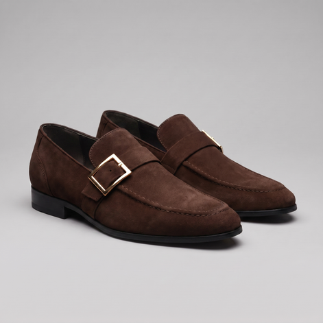 Men's Suede Gold Buckle Loafers