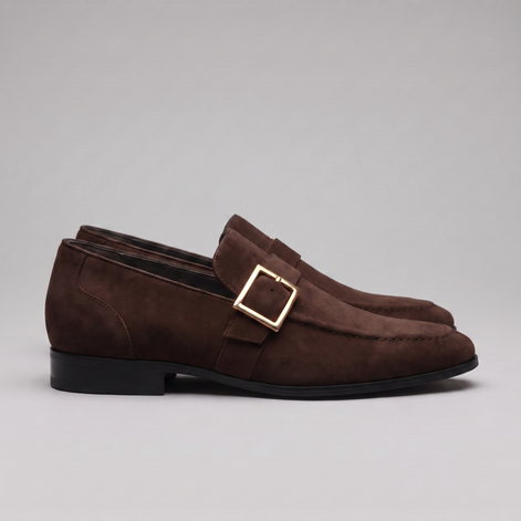 Men's Suede Gold Buckle Loafers