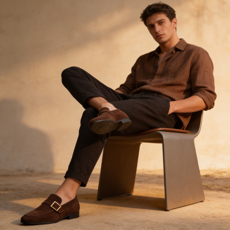 Men's Suede Gold Buckle Loafers