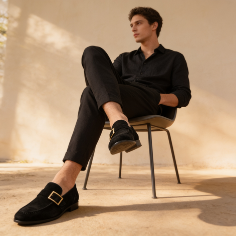 Men's Suede Gold Buckle Loafers