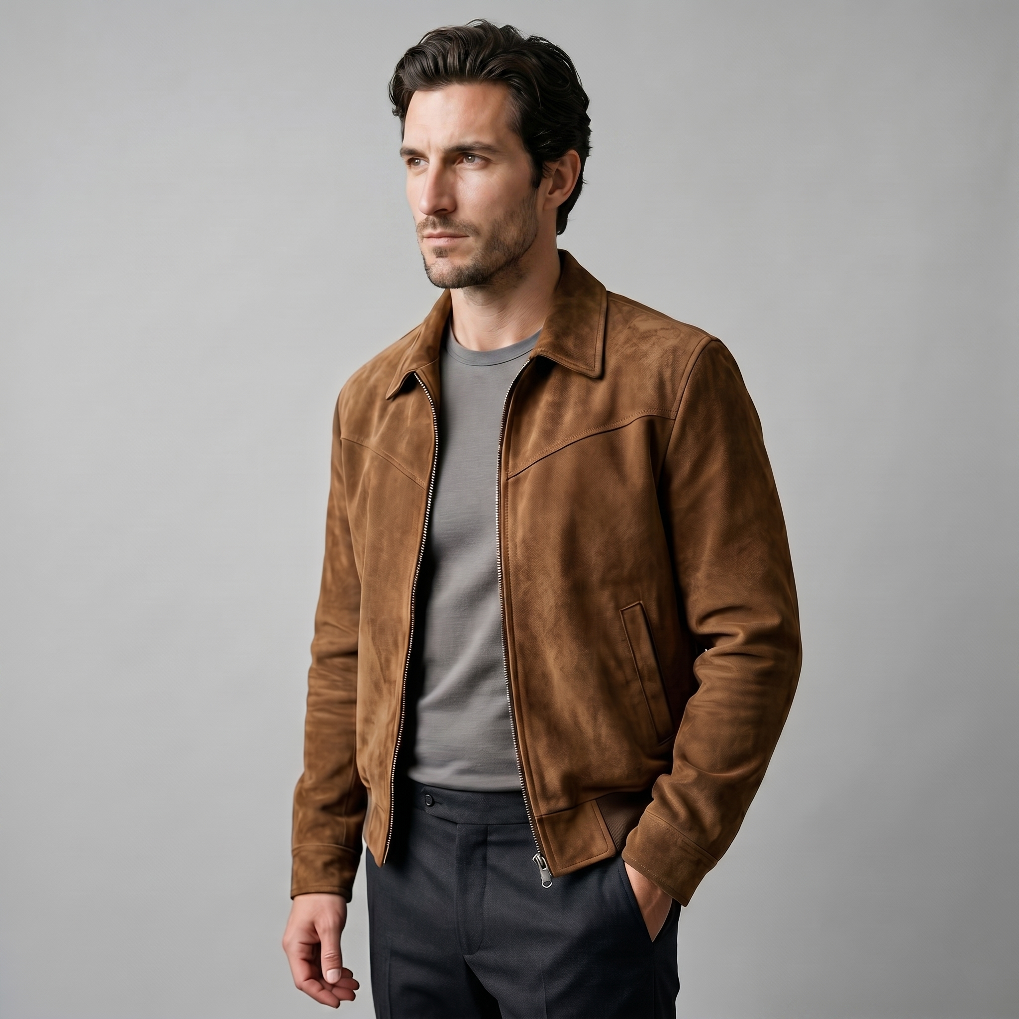 Men's Suede Harrington Bomber Jacket