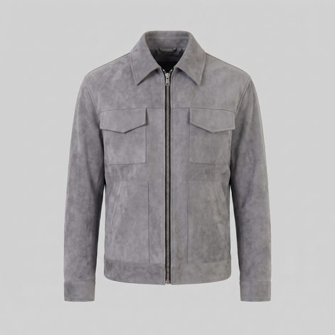 Men's Suede Jacket with Zip-Collar
