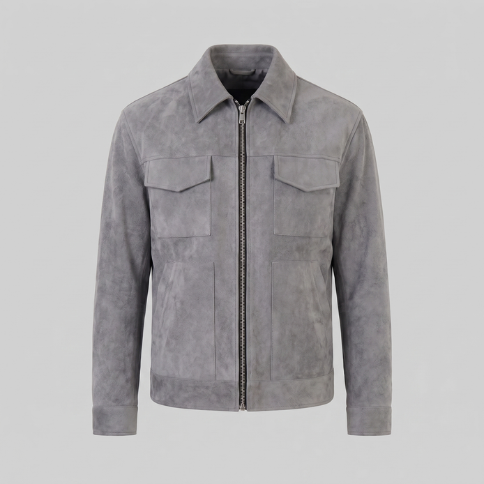 Men's Suede Jacket with Zip-Collar