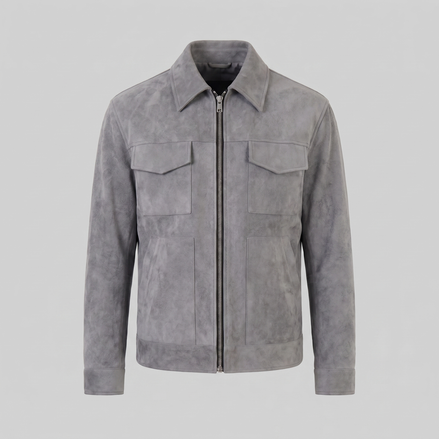 Men's Suede Jacket with Zip-Collar