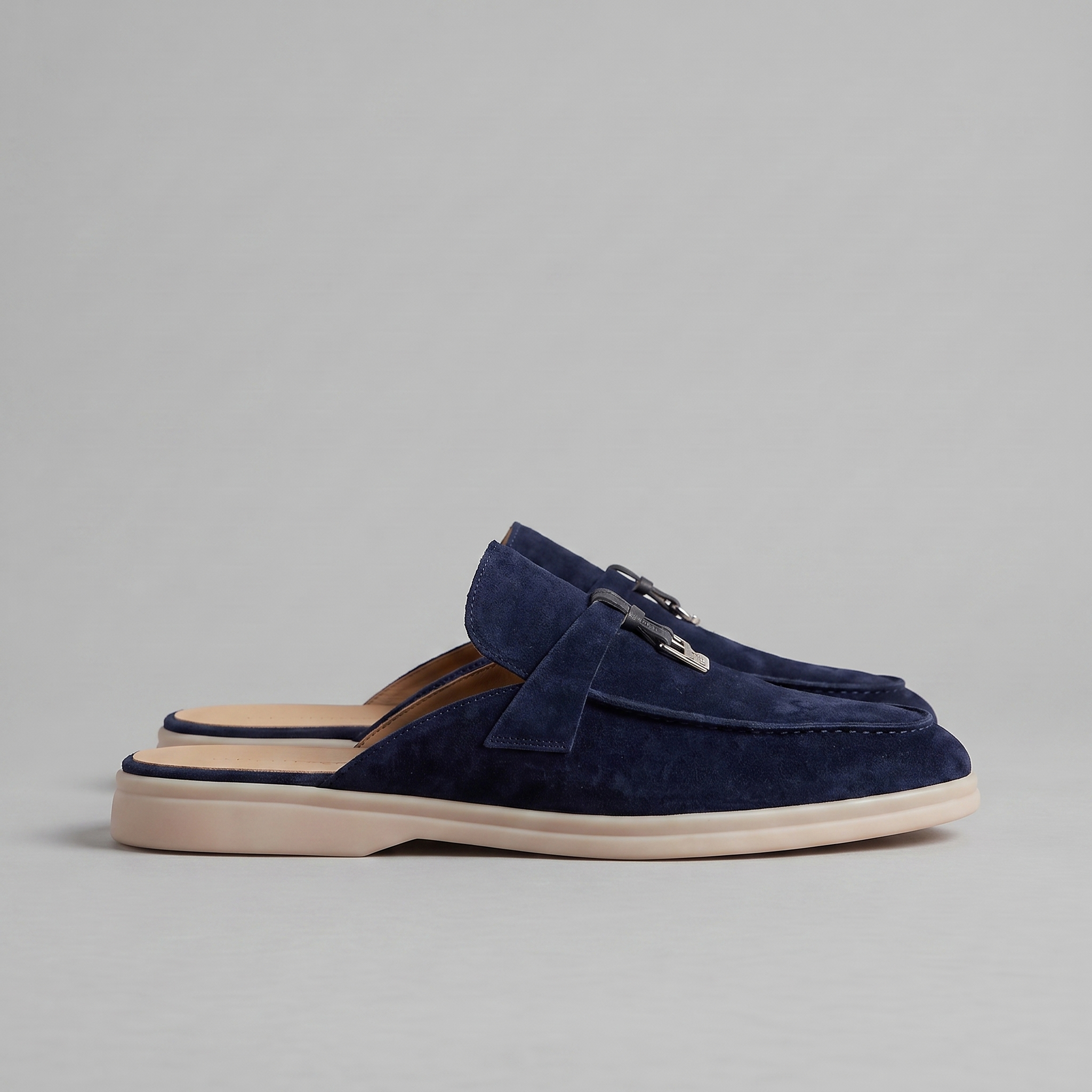 Men's Suede Metal Buckle Loafer Mules