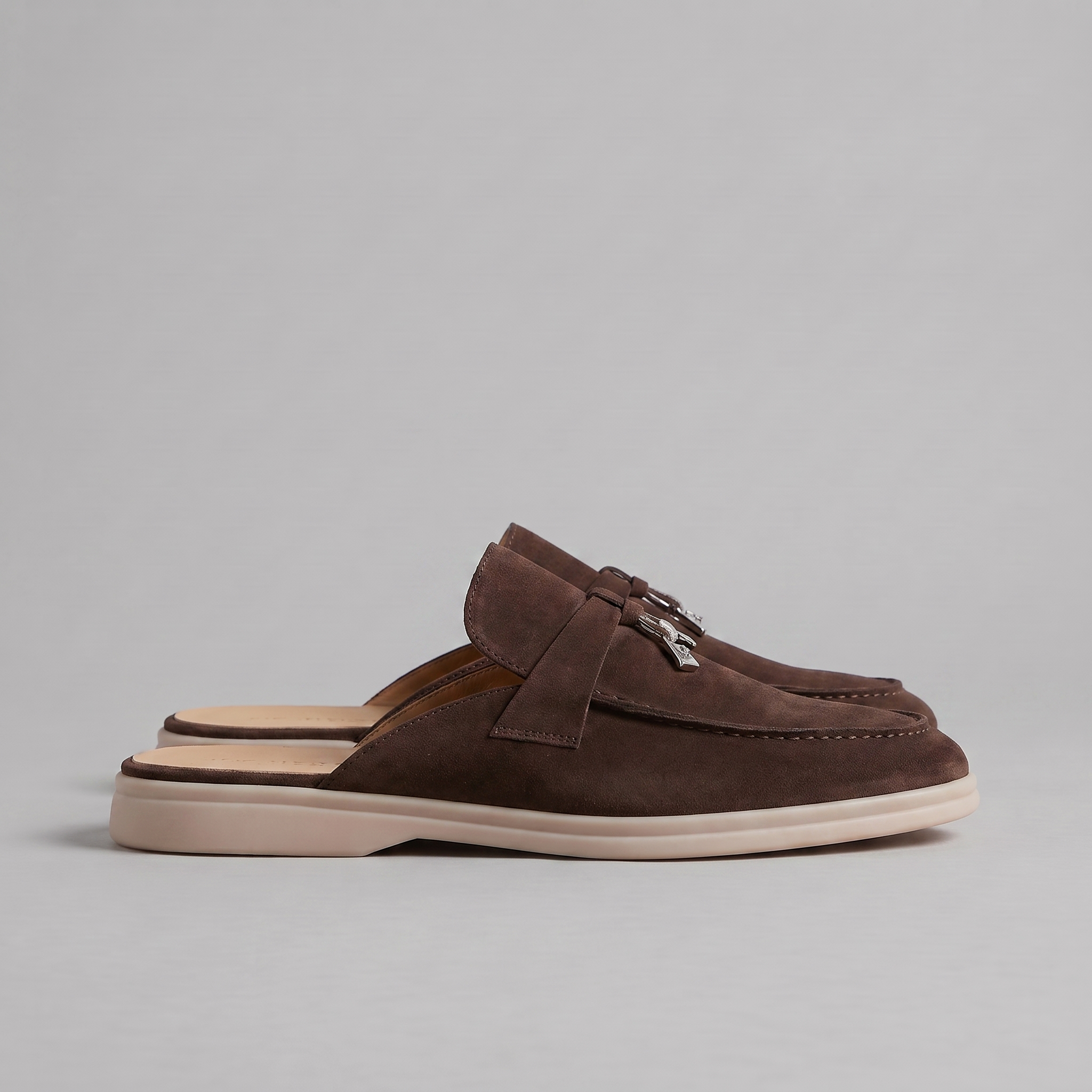 Men's Suede Metal Buckle Loafer Mules