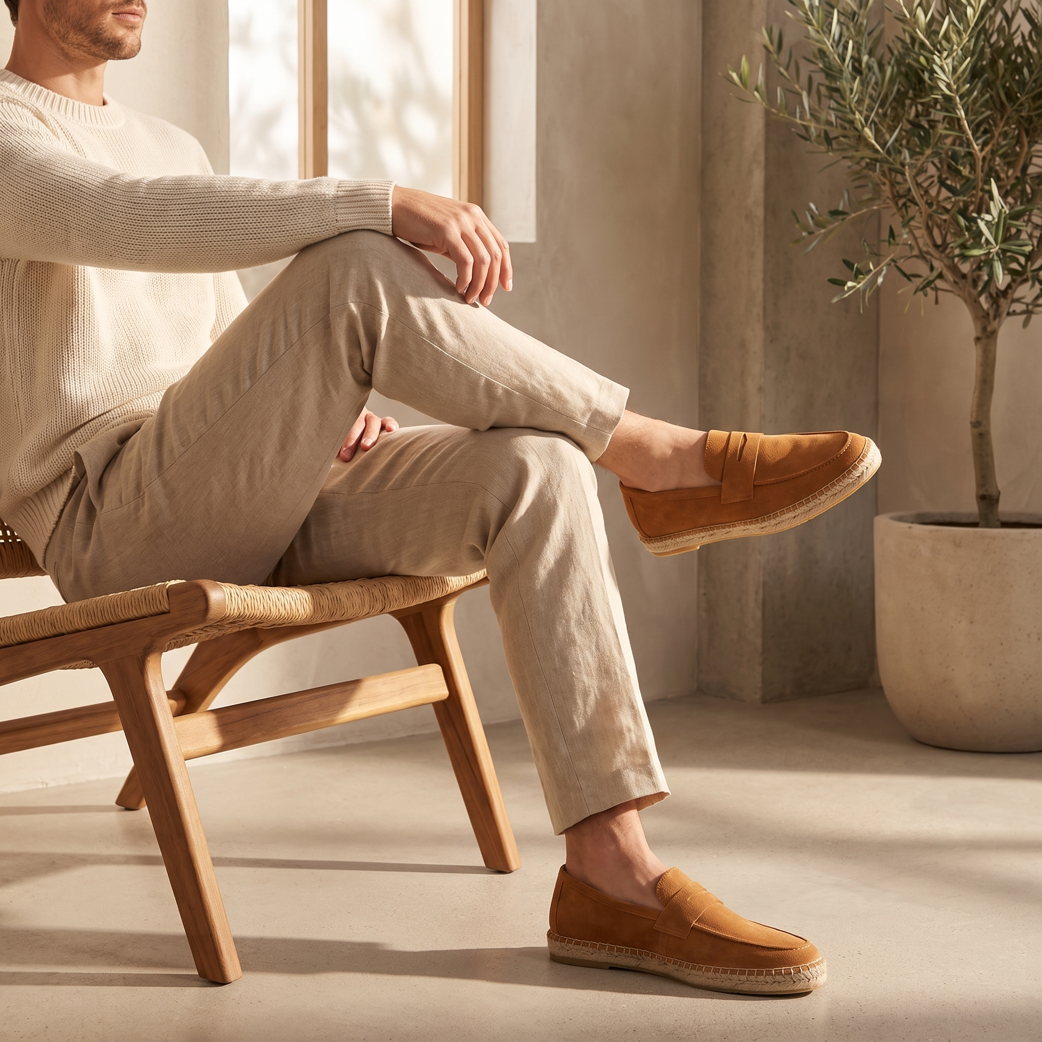 Men's Suede Penny Espadrille Loafers