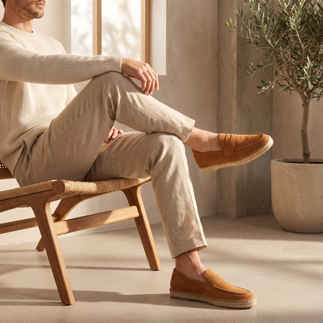 Men's Suede Penny Espadrille Loafers
