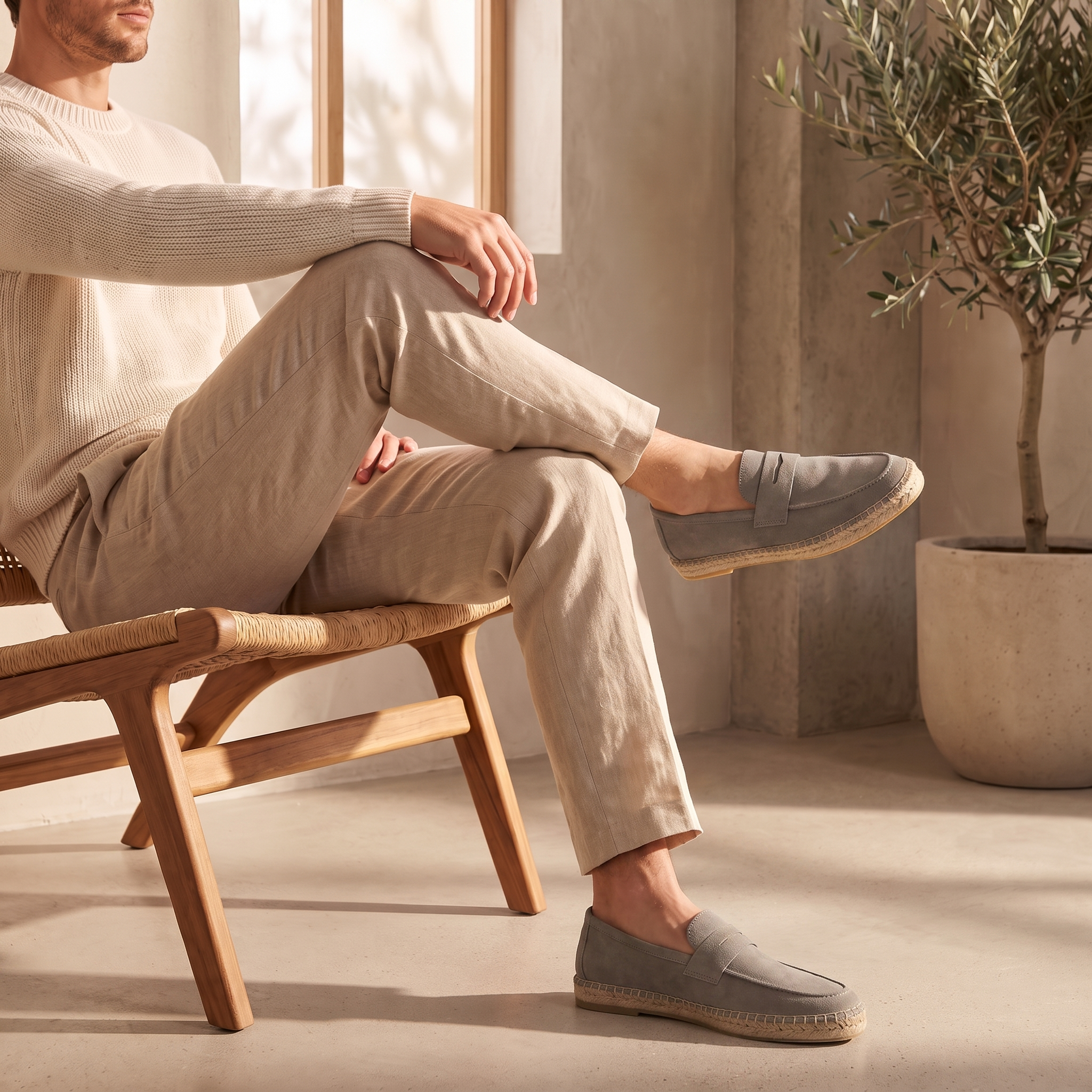 Men's Suede Penny Espadrille Loafers