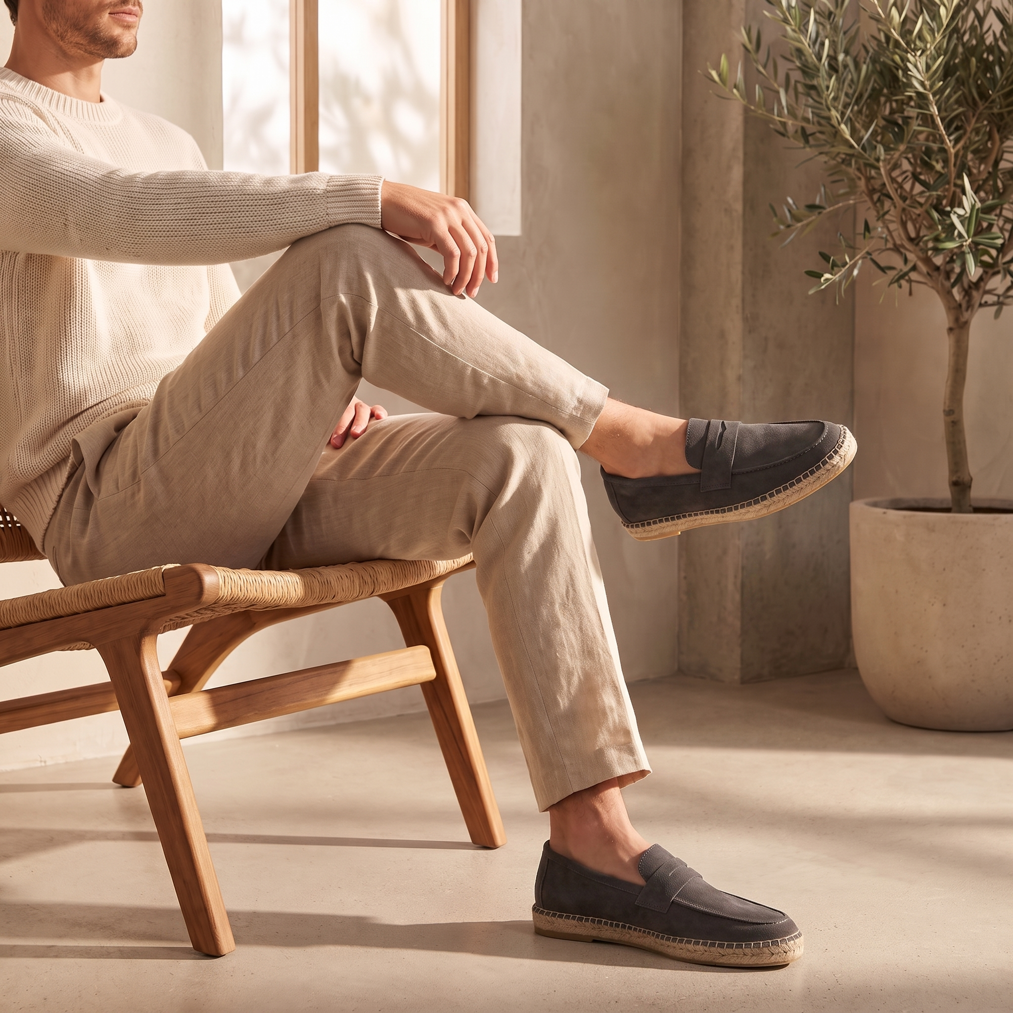 Men's Suede Penny Espadrille Loafers