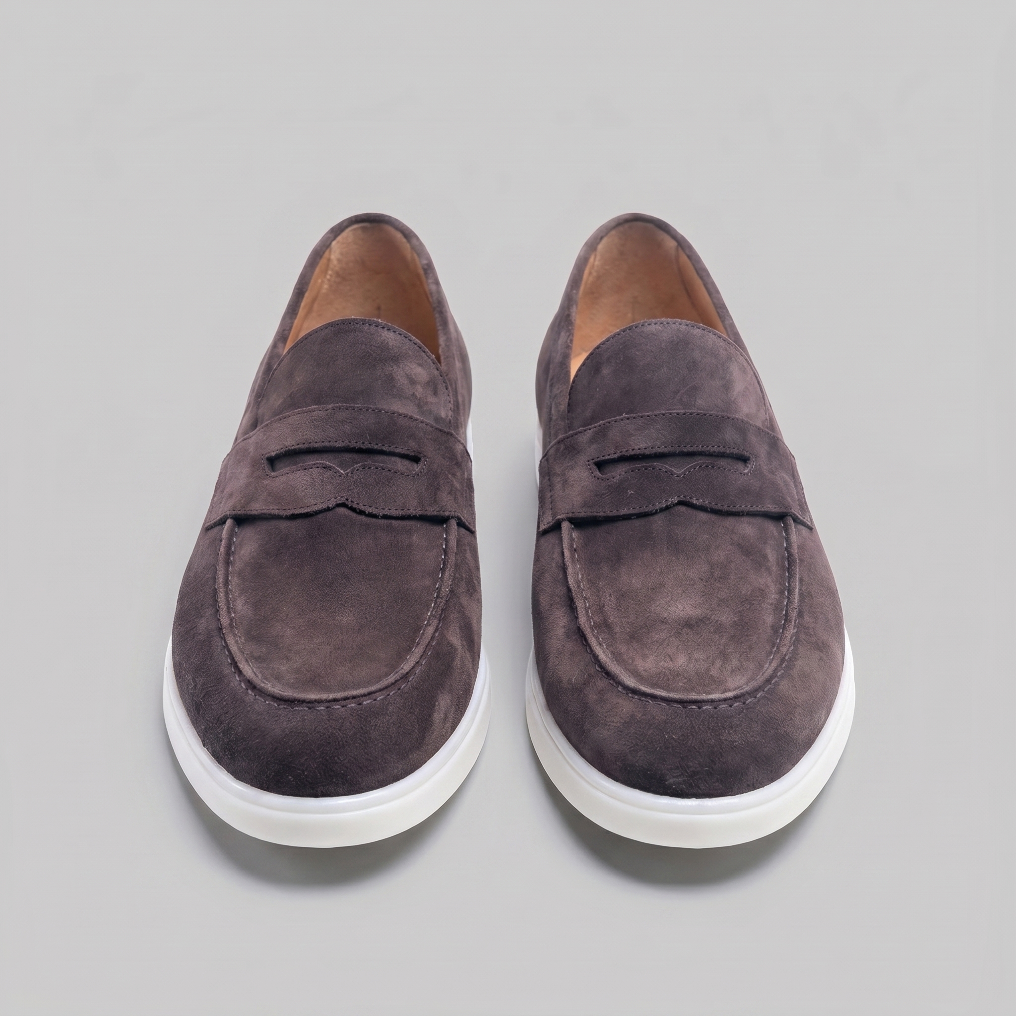 Men's Suede Penny Loafers with White Sole