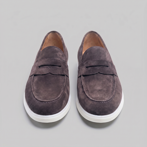 Men's Suede Penny Loafers with White Sole