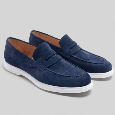 Men's Suede Penny Loafers with White Sole