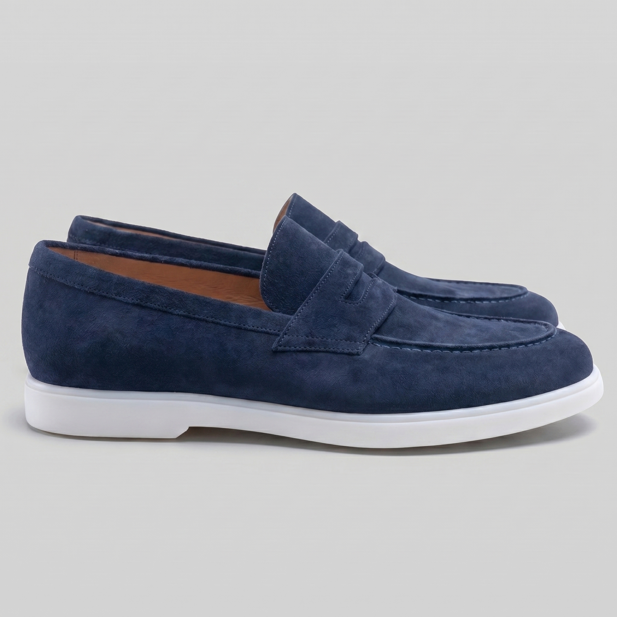 Men's Suede Penny Loafers with White Sole
