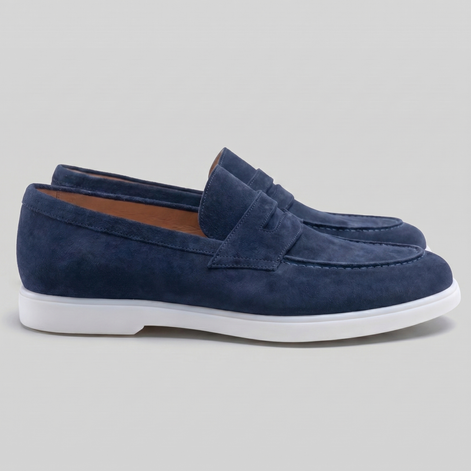 Men's Suede Penny Loafers with White Sole