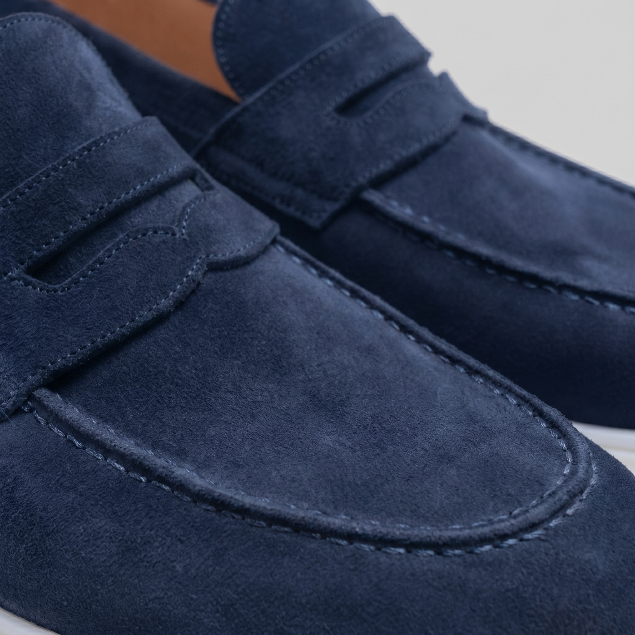 Men's Suede Penny Loafers with White Sole