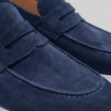 Men's Suede Penny Loafers with White Sole