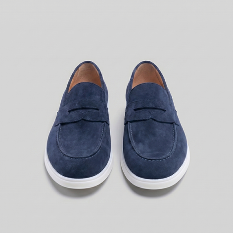 Men's Suede Penny Loafers with White Sole