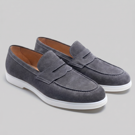 Men's Suede Penny Loafers with White Sole