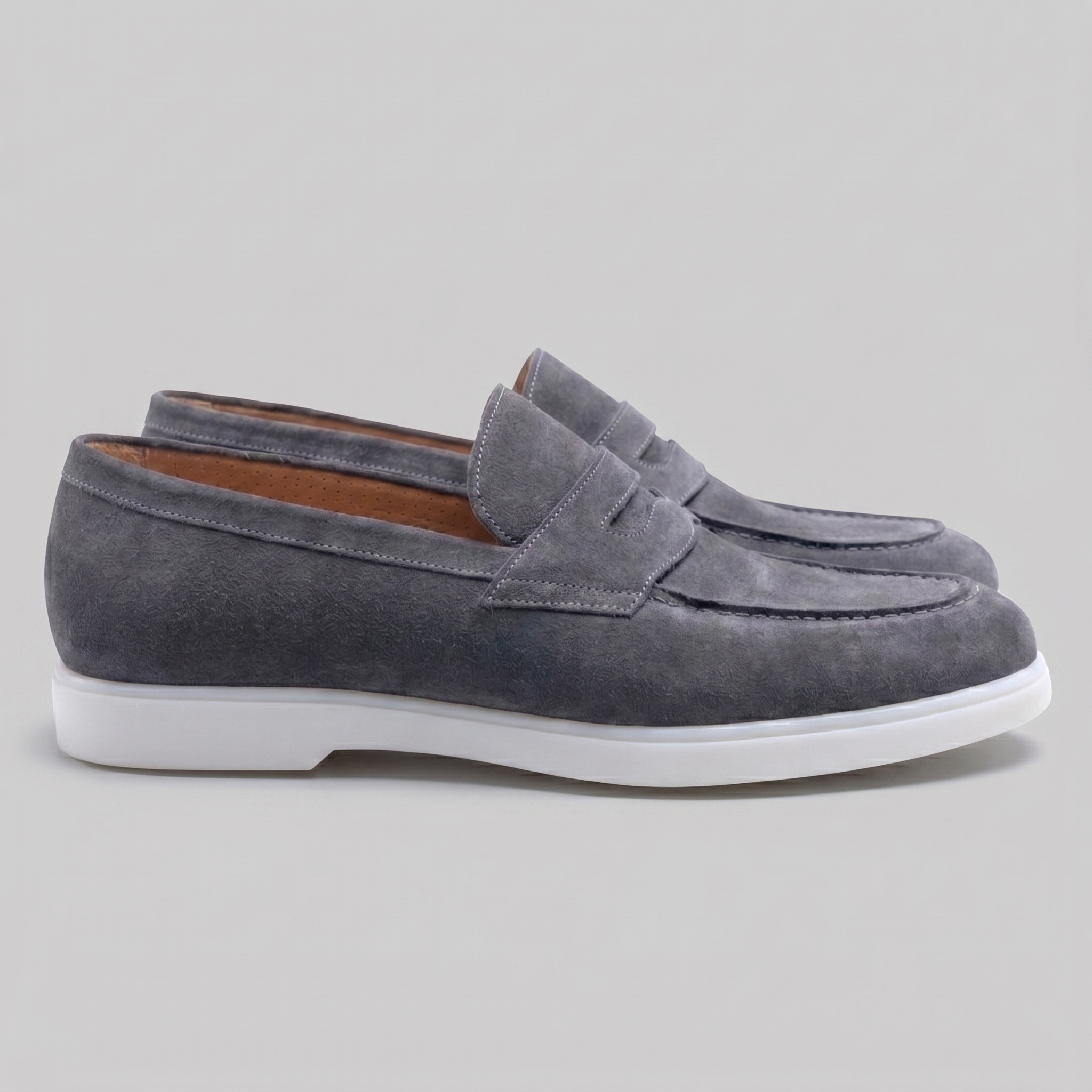 Men's Suede Penny Loafers with White Sole
