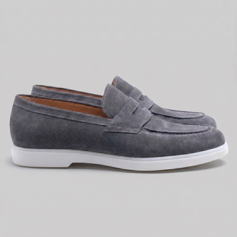 Men's Suede Penny Loafers with White Sole