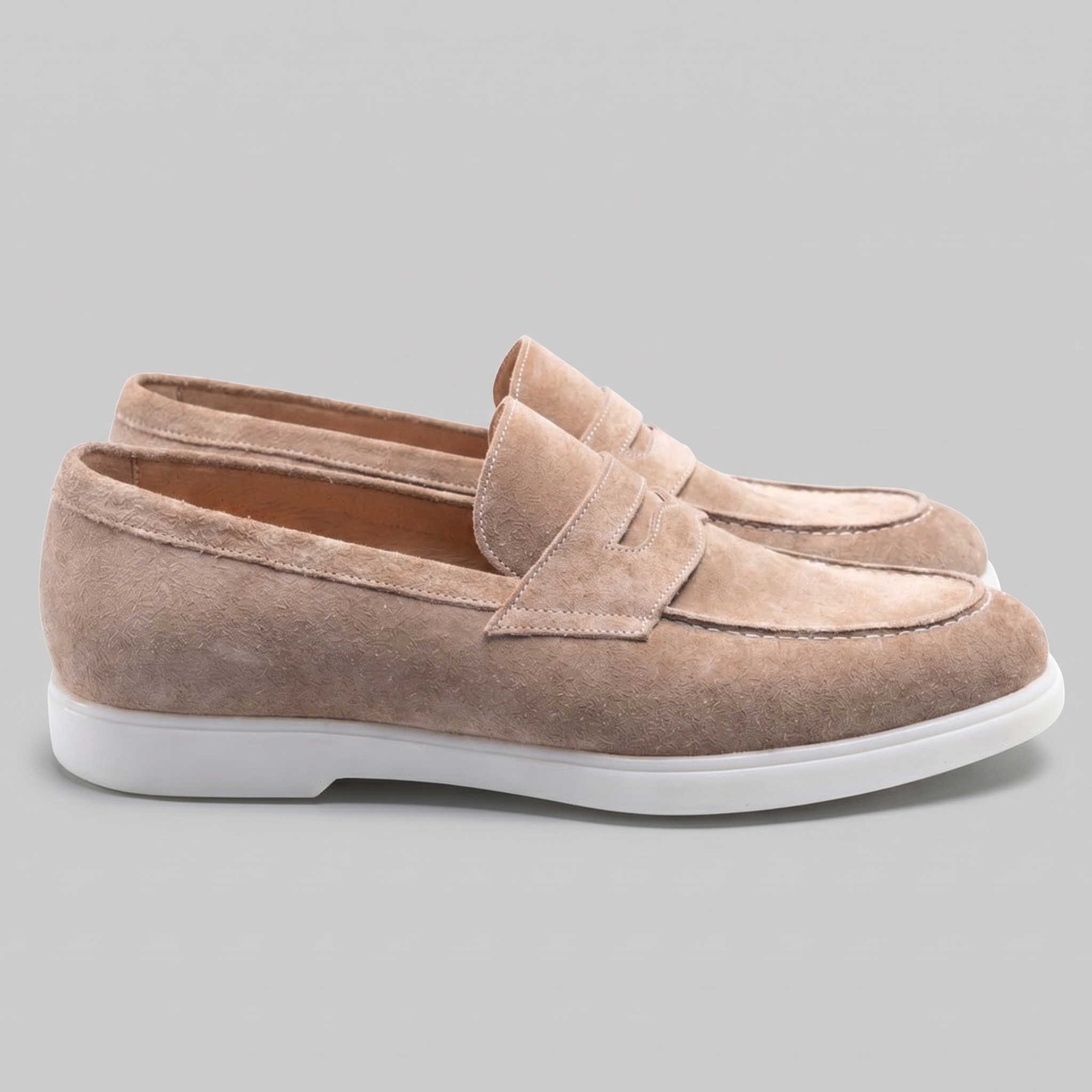 Men's Suede Penny Loafers with White Sole