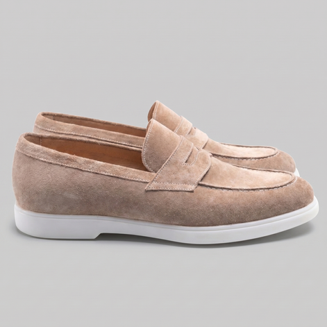 Men's Suede Penny Loafers with White Sole