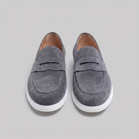Men's Suede Penny Loafers with White Sole