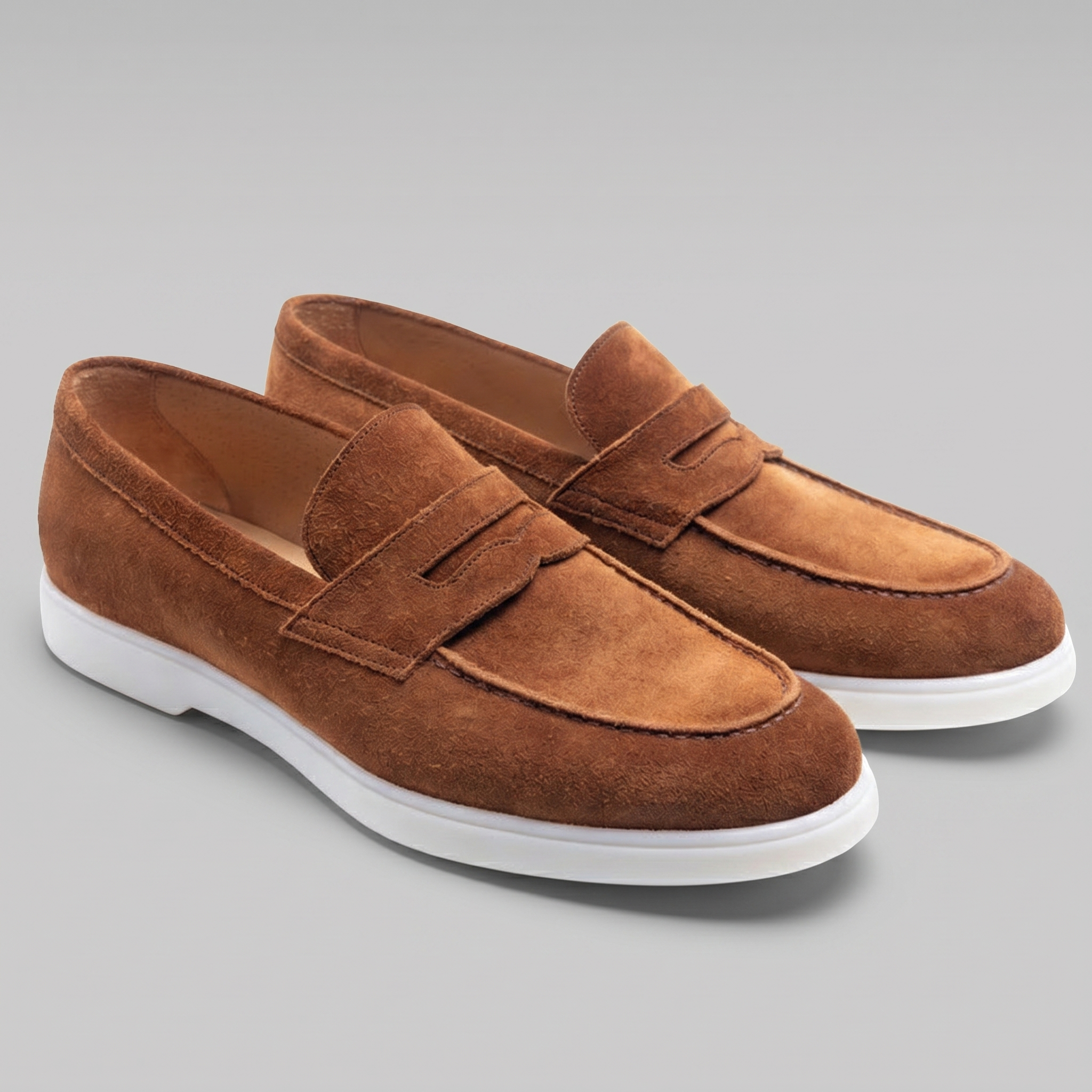 Men's Suede Penny Loafers with White Sole