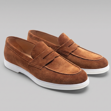 Men's Suede Penny Loafers with White Sole