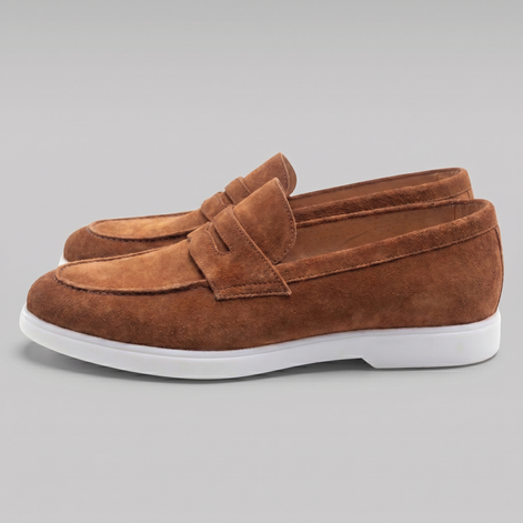 Men's Suede Penny Loafers with White Sole