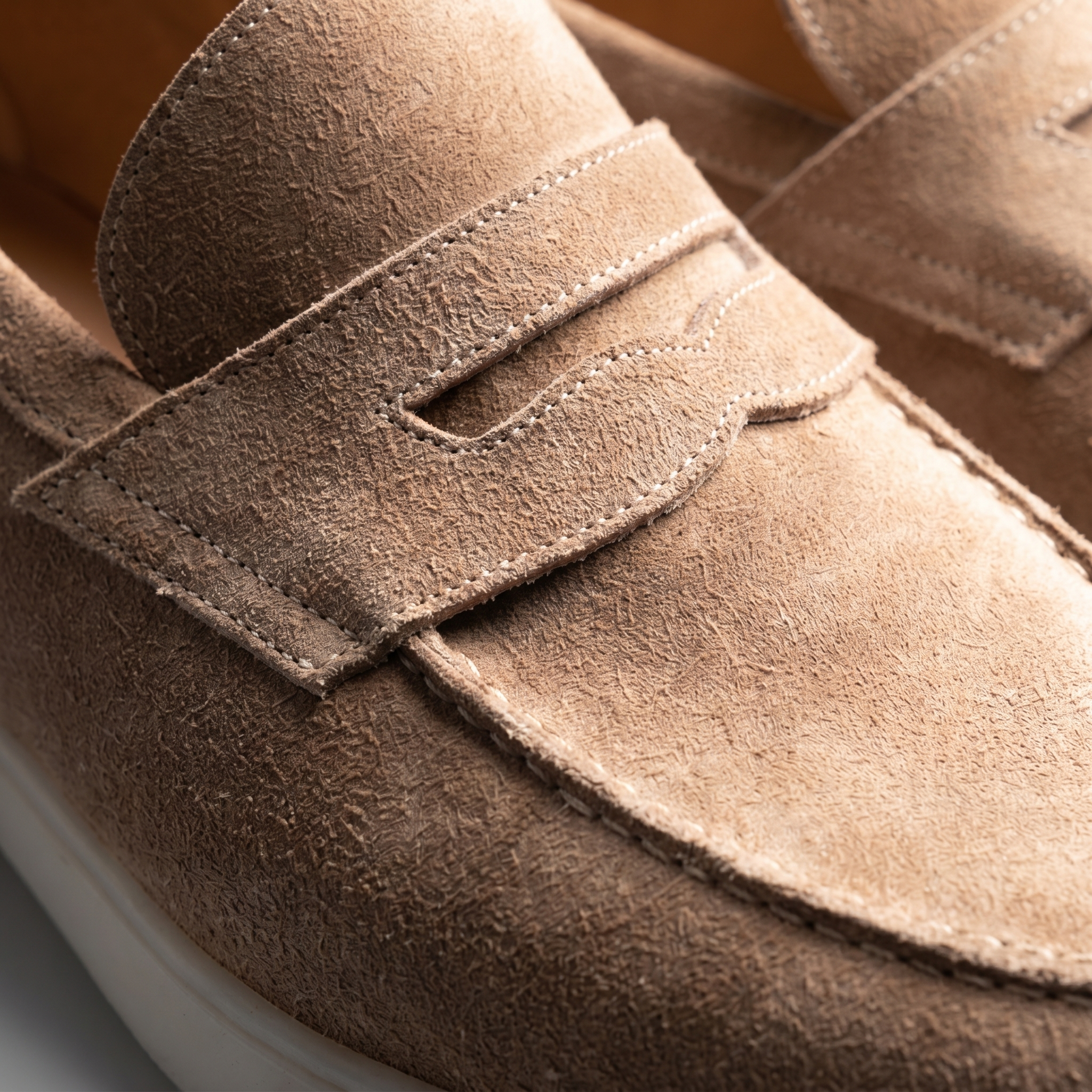 Men's Suede Penny Loafers with White Sole