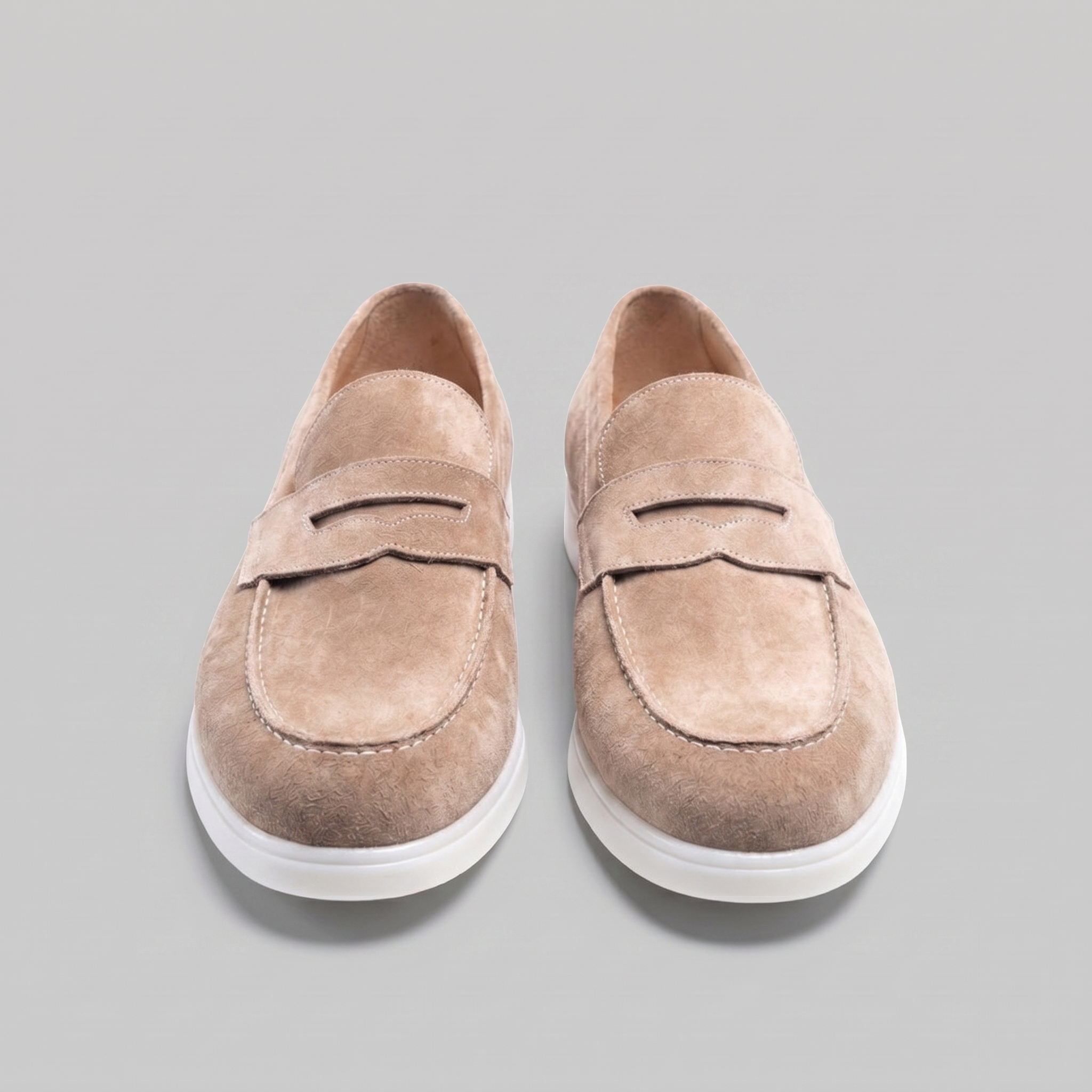 Men's Suede Penny Loafers with White Sole
